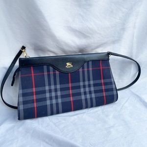 Authentic Vintage Burberry Novacheck Navy Blue & Red Crossbody Bag